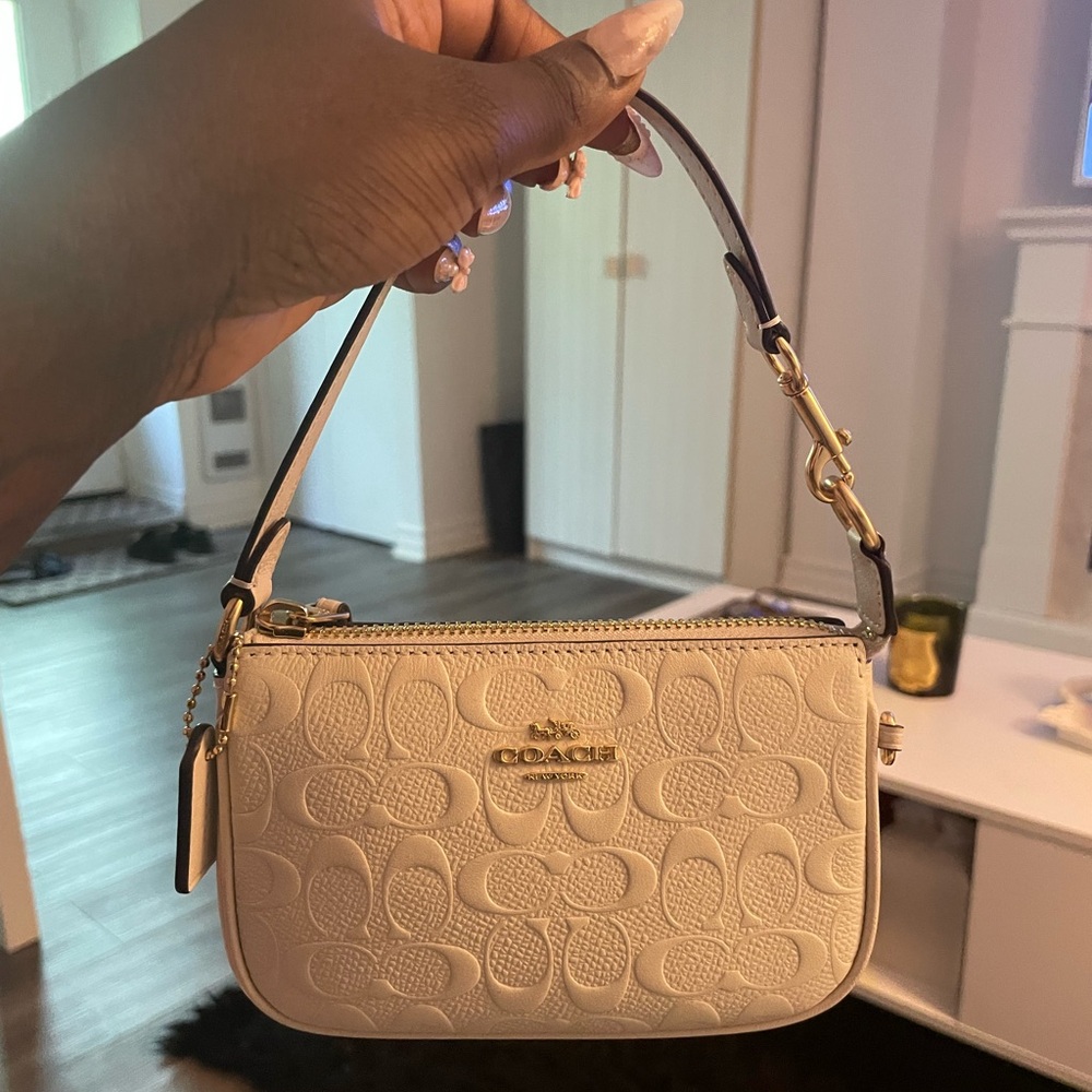 White ivory cream coach mini handbag pouch